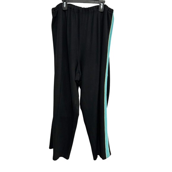 Coldwater Creek Black Track Pants TealYellow Side Stripes Elastic Waist Sz 1X - Picture 1 of 9